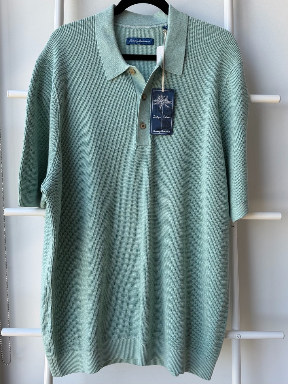 NWT Tommy Bahama Playa Blanca Mint Short Sleeve Waffle Knit Sweater Polo XLT
